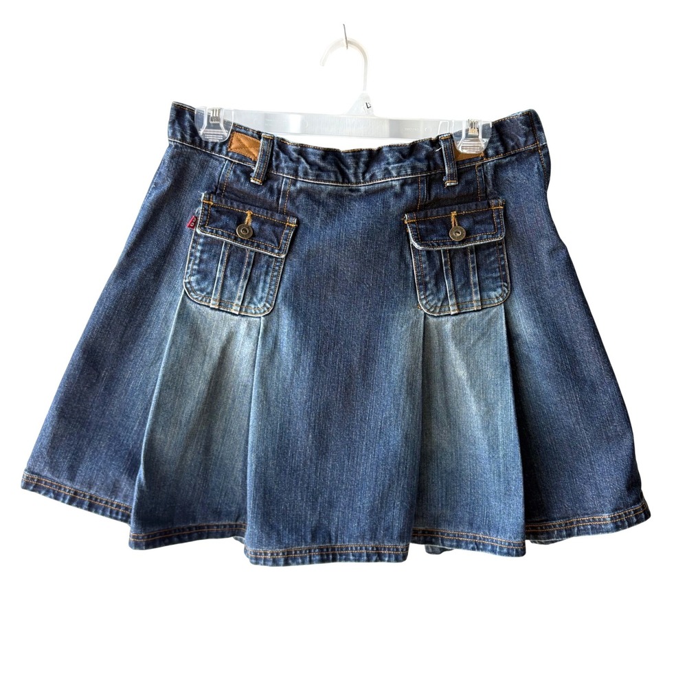 Y2K Vintage Cooldog Flared Mini Skirt Womens 8 Blue Denim Cargo Pocket